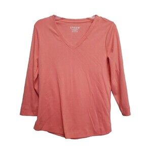 Chico's 100% Pima Cotton Orange Everyday V-Neck 3/4 Sleeve T-Shirt Size 1 Medium